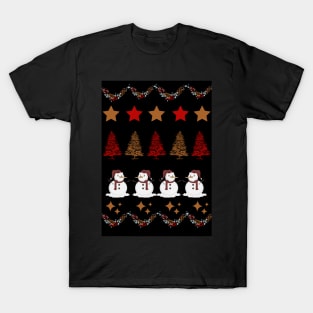 Christmas Trees and Snowman - Novelty T-Shirt